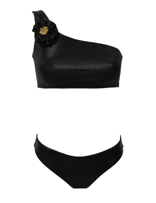 Бански Дамски бански Бански костюм от две части в черно с едно рамо